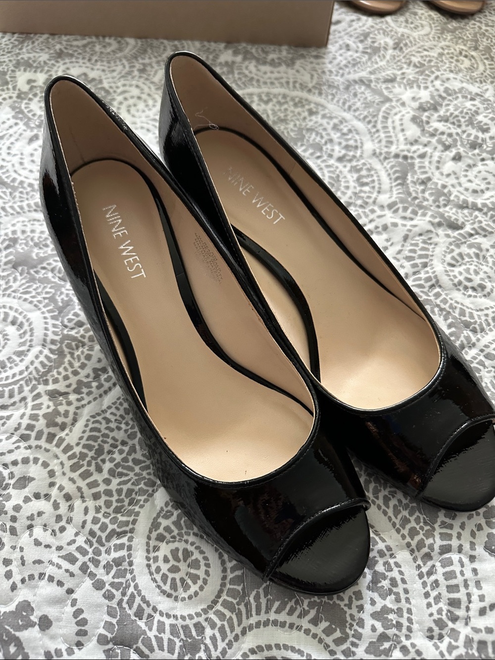 Nine West Black Patent Peep Toe Heels